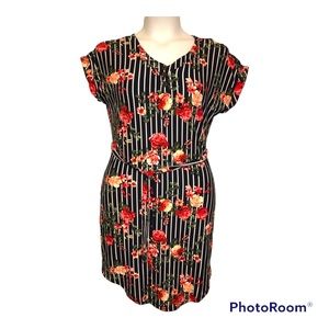 Bobbie Brooks Navy Stripe Floral Crochet Back Henley Dress